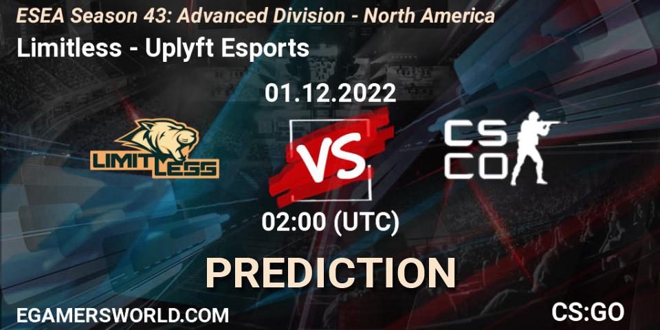 Pronóstico Limitless - Uplyft Esports. 01.12.2022 at 02:00, Counter-Strike (CS2), ESEA Season 43: Advanced Division - North America