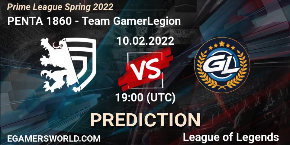 Pronóstico PENTA 1860 - Team GamerLegion. 10.02.2022 at 20:00, LoL, Prime League Spring 2022