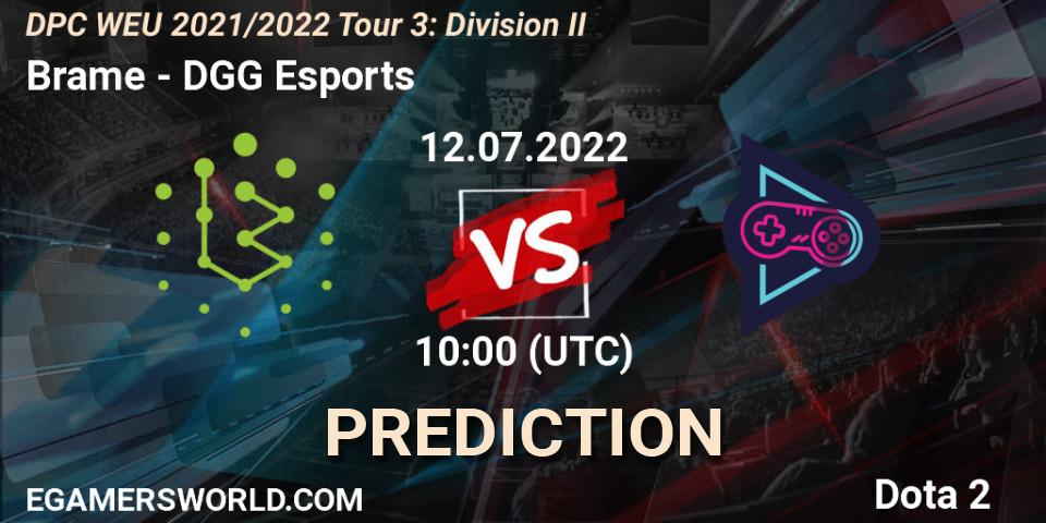 Pronóstico Brame - DGG Esports. 12.07.2022 at 09:55, Dota 2, DPC WEU 2021/2022 Tour 3: Division II