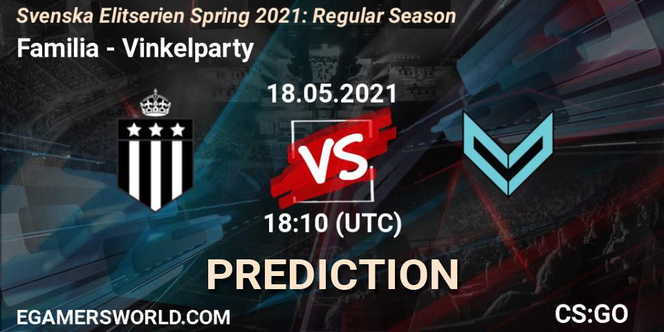 Pronóstico Familia - Vinkelparty. 18.05.2021 at 18:10, Counter-Strike (CS2), Svenska Elitserien Spring 2021: Regular Season