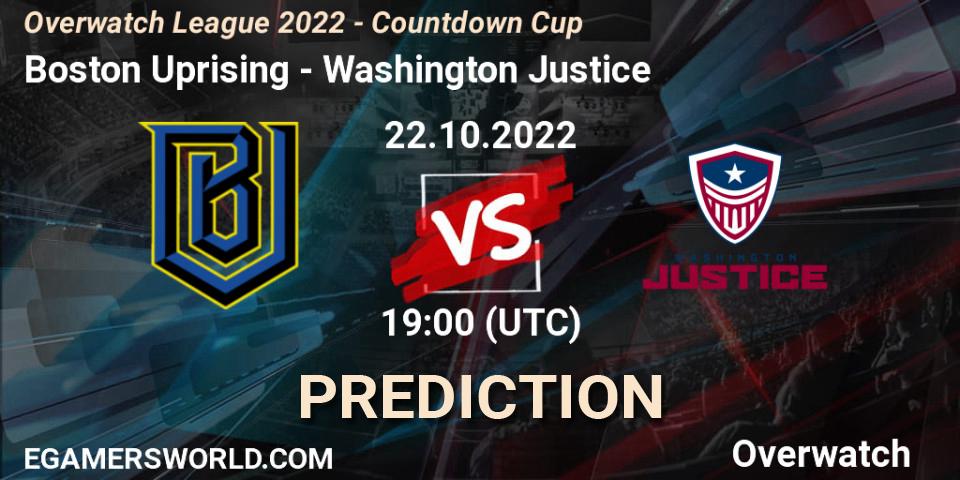 Pronóstico Boston Uprising - Washington Justice. 22.10.2022 at 20:30, Overwatch, Overwatch League 2022 - Countdown Cup