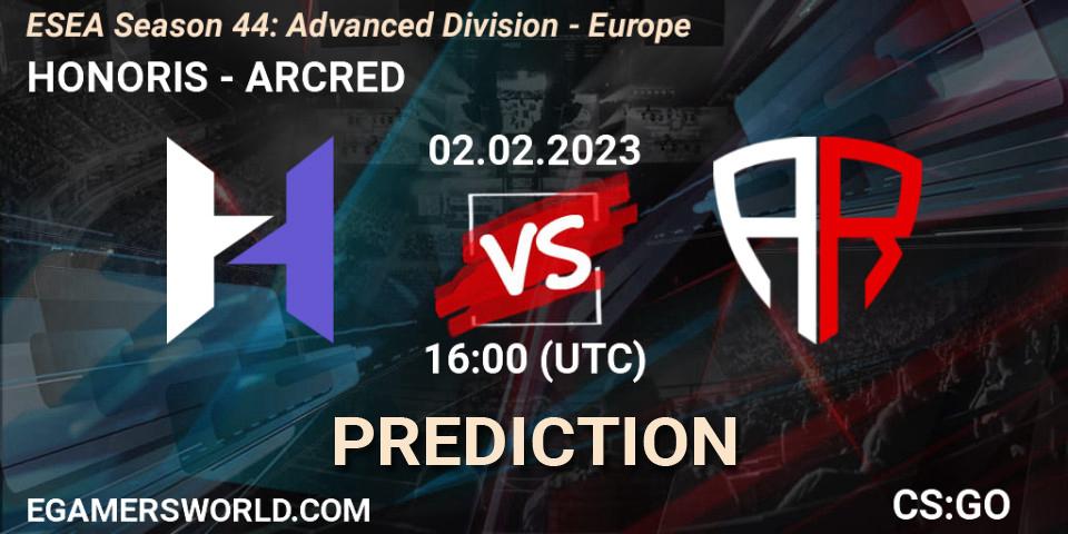 Pronóstico HONORIS - ARCRED. 02.02.23, CS2 (CS:GO), ESEA Season 44: Advanced Division - Europe