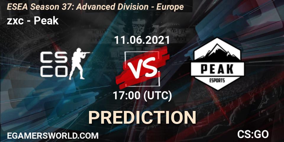 Pronóstico zxc - Peak. 11.06.2021 at 17:00, Counter-Strike (CS2), ESEA Season 37: Advanced Division - Europe