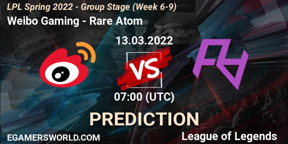 Pronóstico Weibo Gaming - Rare Atom. 13.03.2022 at 07:00, LoL, LPL Spring 2022 - Group Stage (Week 6-9)