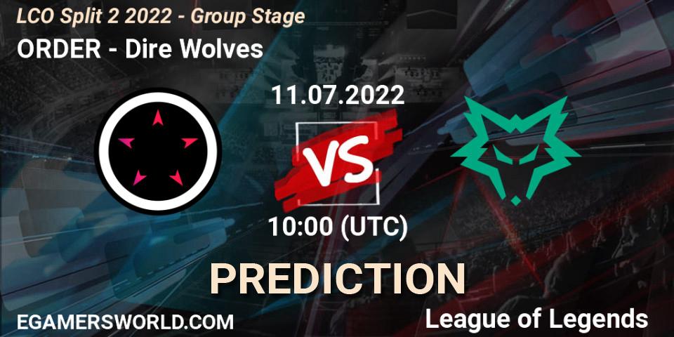Pronóstico ORDER - Dire Wolves. 11.07.22, LoL, LCO Split 2 2022 - Group Stage
