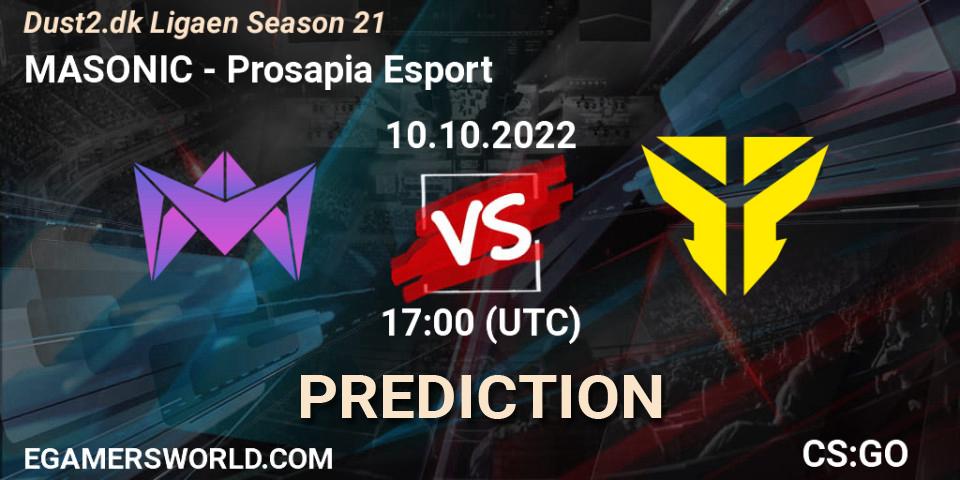 Pronóstico MASONIC - Prosapia Esport. 10.10.2022 at 17:00, Counter-Strike (CS2), Dust2.dk Ligaen Season 21