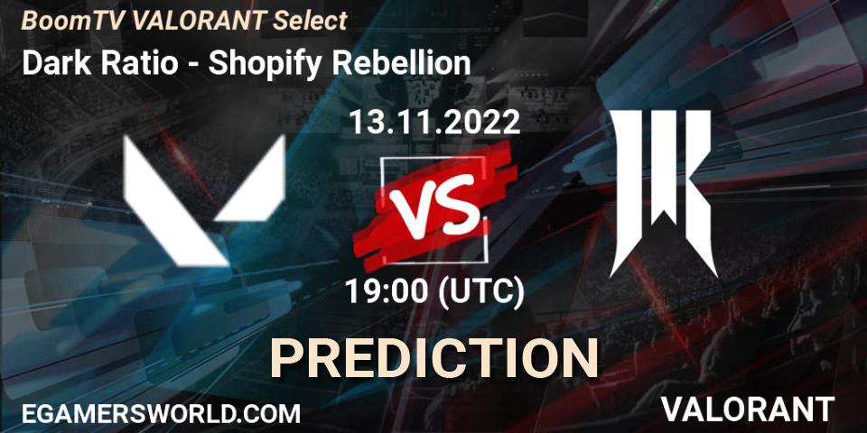Pronóstico Dark Ratio - Shopify Rebellion. 13.11.2022 at 19:00, VALORANT, BoomTV VALORANT Select