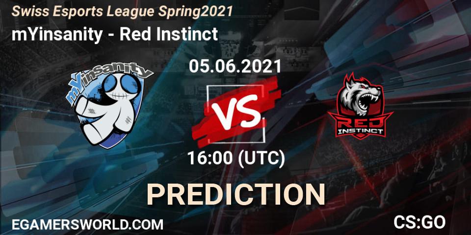 Pronóstico mYinsanity - Red Instinct. 05.06.2021 at 16:00, Counter-Strike (CS2), Swiss Esports League Spring 2021