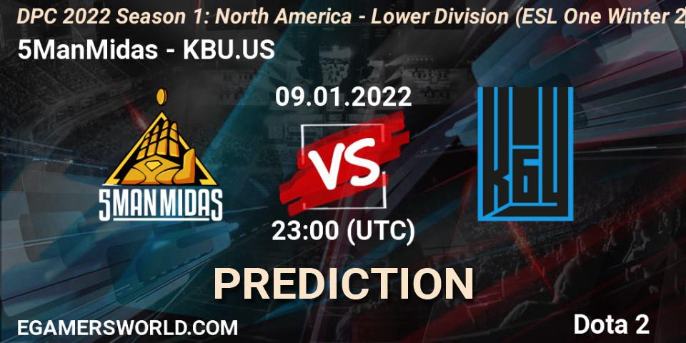 Pronóstico 5ManMidas - KBU.US. 09.01.2022 at 22:55, Dota 2, DPC 2022 Season 1: North America - Lower Division (ESL One Winter 2021)