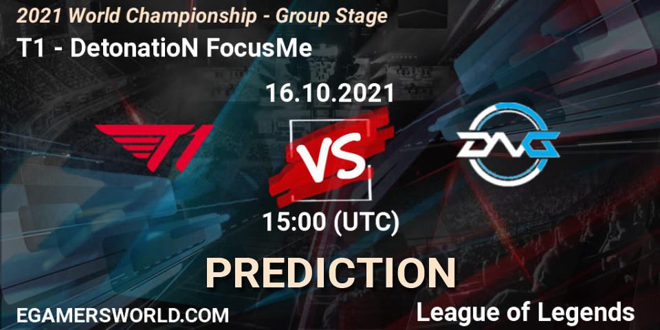 Pronóstico T1 - DetonatioN FocusMe. 16.10.2021 at 15:00, LoL, 2021 World Championship - Group Stage
