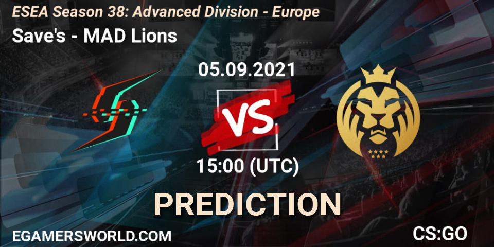 Pronóstico Save's - MAD Lions. 05.09.2021 at 15:00, Counter-Strike (CS2), ESEA Season 38: Advanced Division - Europe