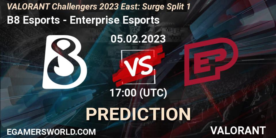 Pronóstico B8 Esports - Enterprise Esports. 05.02.23, VALORANT, VALORANT Challengers 2023 East: Surge Split 1