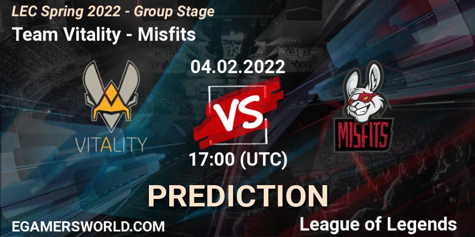 Pronóstico Team Vitality - Misfits. 04.02.22, LoL, LEC Spring 2022 - Group Stage