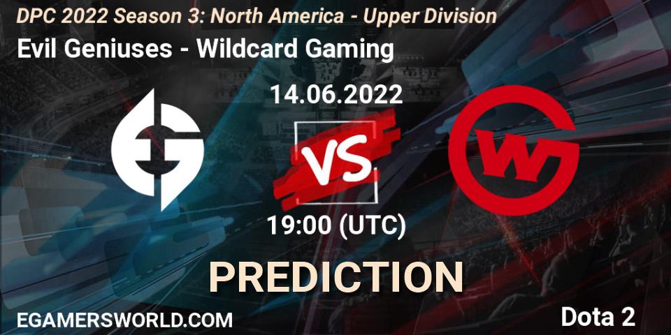 Pronóstico Evil Geniuses - Wildcard Gaming. 14.06.22, Dota 2, DPC NA 2021/2022 Tour 3: Division I