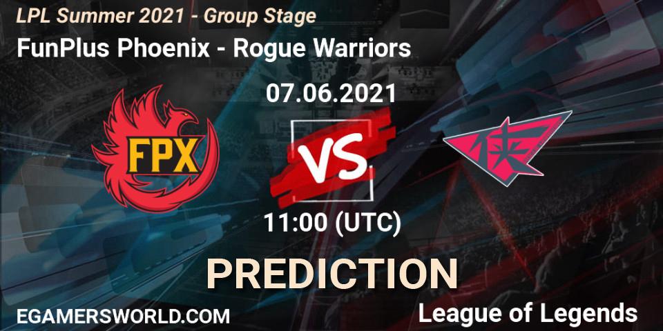 Pronóstico FunPlus Phoenix - Rogue Warriors. 07.06.21, LoL, LPL Summer 2021 - Group Stage
