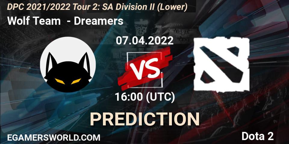 Pronóstico Wolf Team - Dreamers. 07.04.2022 at 16:11, Dota 2, DPC 2021/2022 Tour 2: SA Division II (Lower)