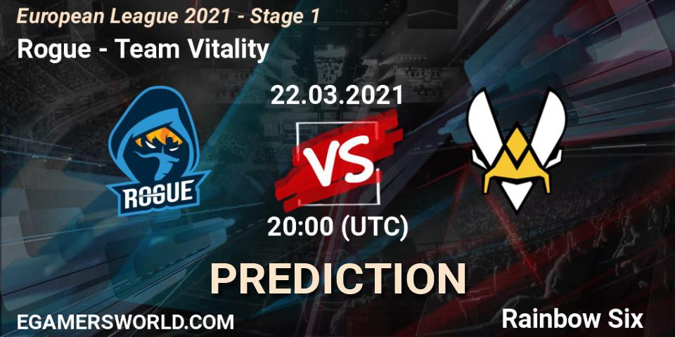 Pronóstico Rogue - Team Vitality. 22.03.2021 at 20:45, Rainbow Six, European League 2021 - Stage 1
