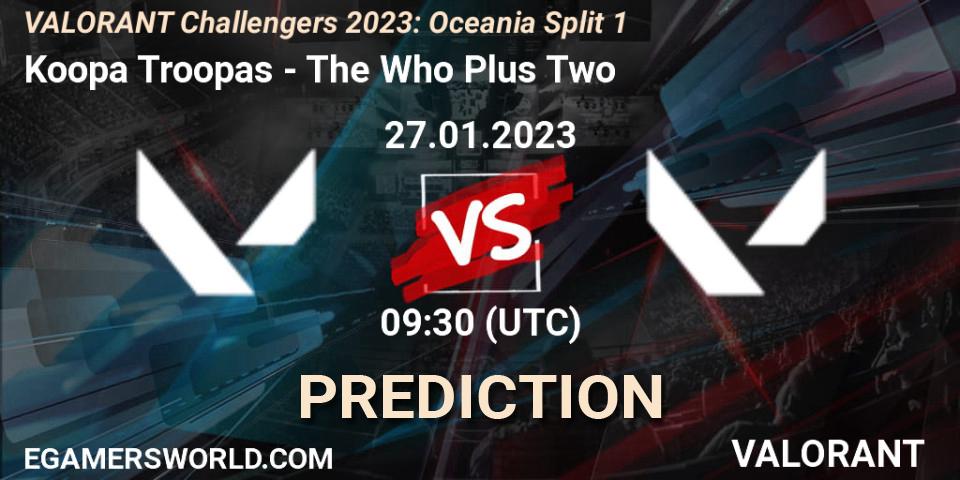 Pronóstico Koopa Troopas - The Who Plus Two. 27.01.2023 at 09:30, VALORANT, VALORANT Challengers 2023: Oceania Split 1