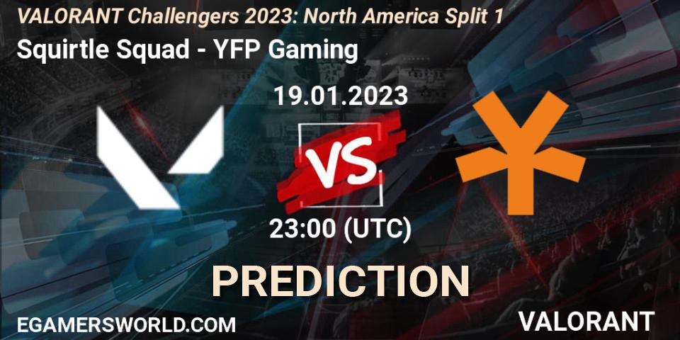 Pronóstico Squirtle Squad - YFP Gaming. 19.01.2023 at 23:00, VALORANT, VALORANT Challengers 2023: North America Split 1