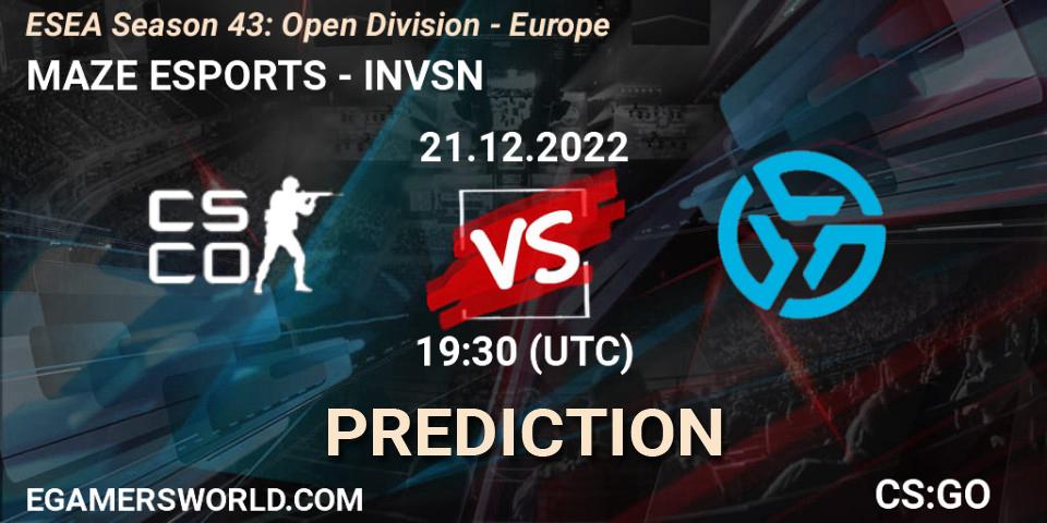 Pronóstico MAZE ESPORTS - INVSN. 21.12.2022 at 18:30, Counter-Strike (CS2), ESEA Season 43: Open Division - Europe