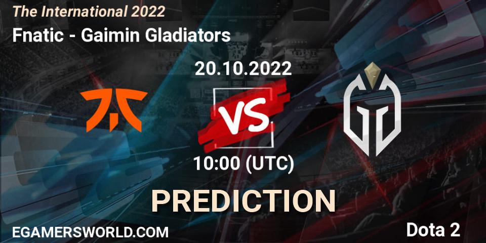 Pronóstico Fnatic - Gaimin Gladiators. 20.10.2022 at 08:57, Dota 2, The International 2022