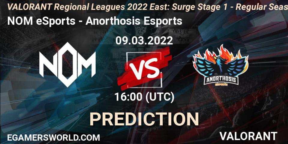 Pronóstico NOM eSports - Anorthosis Esports. 09.03.2022 at 16:00, VALORANT, VALORANT Regional Leagues 2022 East: Surge Stage 1 - Regular Season