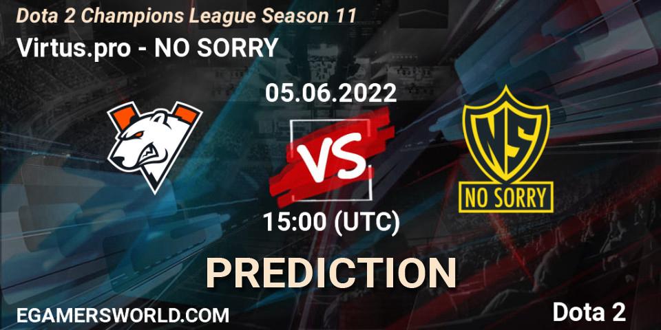 Pronóstico Virtus.pro - NO SORRY. 05.06.2022 at 15:00, Dota 2, Dota 2 Champions League Season 11