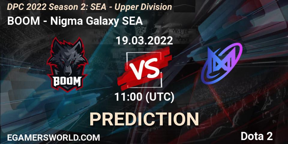 Pronóstico BOOM - Nigma Galaxy SEA. 19.03.2022 at 10:00, Dota 2, DPC 2021/2022 Tour 2 (Season 2): SEA Division I (Upper)