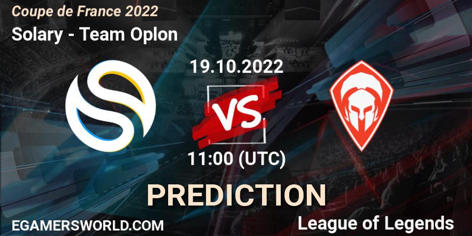 Pronóstico Solary - Team Oplon. 19.10.2022 at 11:00, LoL, Coupe de France 2022