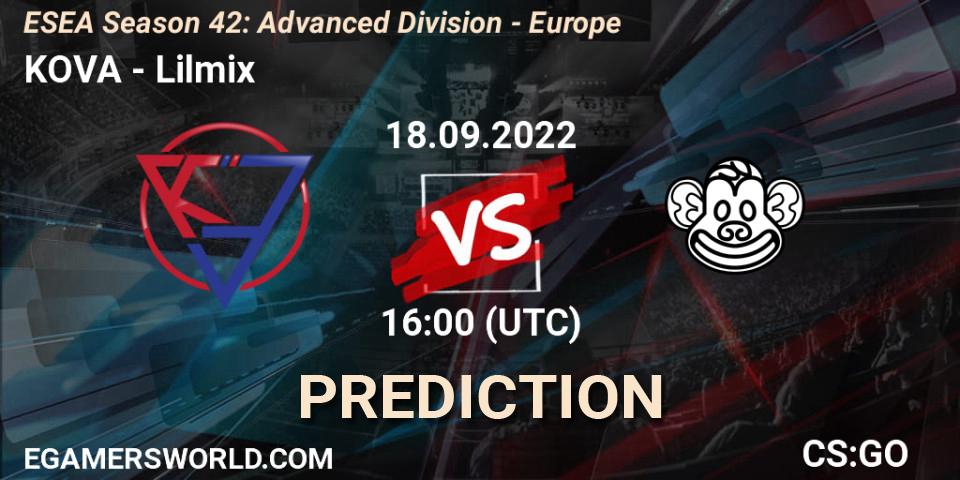 Pronóstico KOVA - Lilmix. 18.09.22, CS2 (CS:GO), ESEA Season 42: Advanced Division - Europe