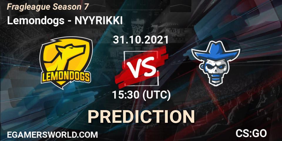 Pronóstico Lemondogs - NYYRIKKI. 31.10.2021 at 15:30, Counter-Strike (CS2), Fragleague Season 7
