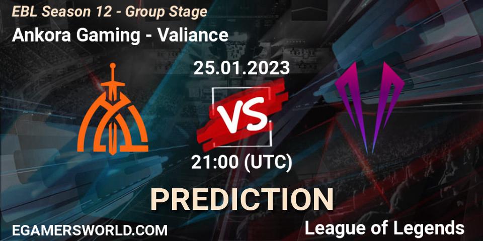 Pronóstico Ankora Gaming - Valiance. 25.01.2023 at 21:00, LoL, EBL Season 12 - Group Stage