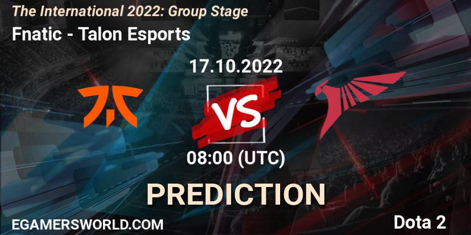 Pronóstico Fnatic - Talon Esports. 17.10.2022 at 08:39, Dota 2, The International 2022: Group Stage