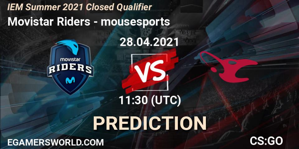 Pronóstico Movistar Riders - mousesports. 28.04.2021 at 11:30, Counter-Strike (CS2), IEM Summer 2021 Closed Qualifier