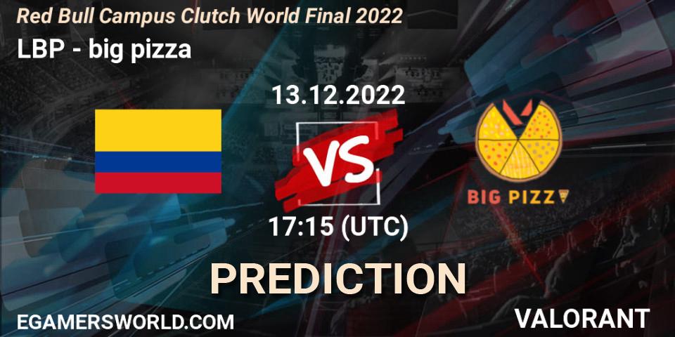 Pronóstico LBP - big pizza. 13.12.2022 at 17:15, VALORANT, Red Bull Campus Clutch World Final 2022