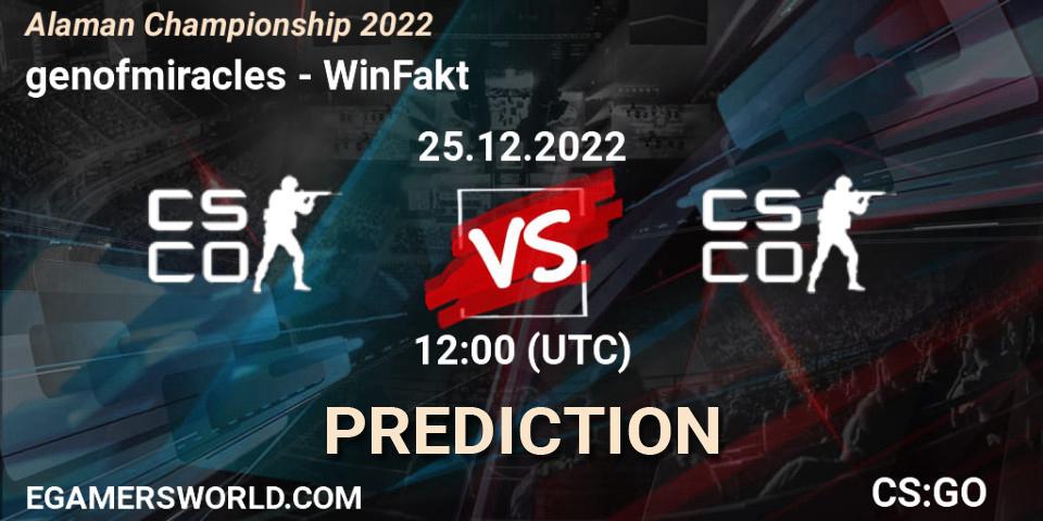 Pronóstico genofmiracles - WinFakt. 25.12.2022 at 12:00, Counter-Strike (CS2), Alaman Championship 2022