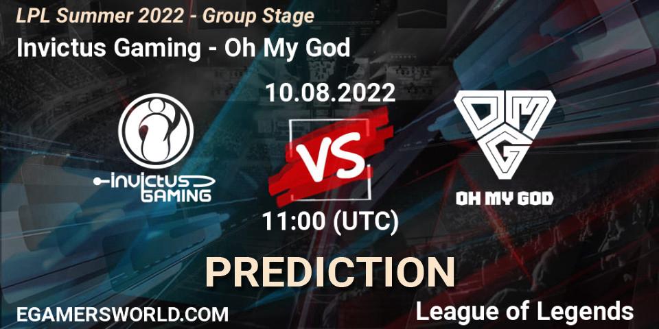 Pronóstico Invictus Gaming - Oh My God. 10.08.22, LoL, LPL Summer 2022 - Group Stage