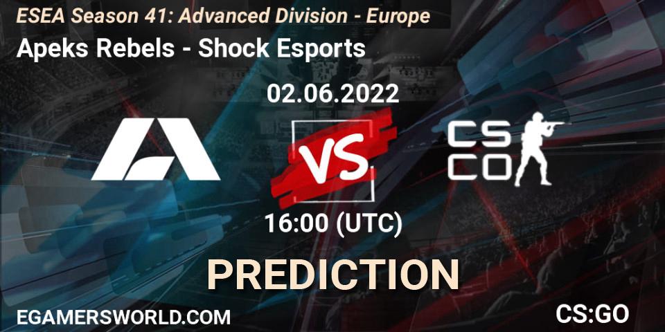 Pronóstico Apeks Rebels - Shock Esports. 02.06.2022 at 16:00, Counter-Strike (CS2), ESEA Season 41: Advanced Division - Europe