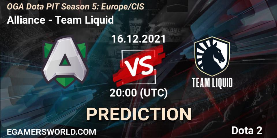 Pronóstico Alliance - Team Liquid. 16.12.2021 at 21:56, Dota 2, OGA Dota PIT Season 5: Europe/CIS