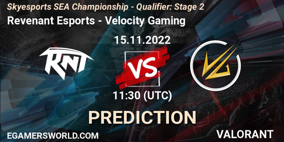 Pronóstico Revenant Esports - Velocity Gaming. 16.11.2022 at 11:30, VALORANT, Skyesports SEA Championship - Qualifier: Stage 2