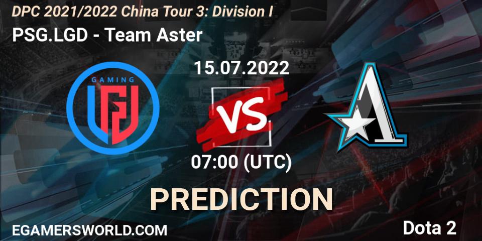 Pronóstico PSG.LGD - Team Aster. 15.07.22, Dota 2, DPC 2021/2022 China Tour 3: Division I