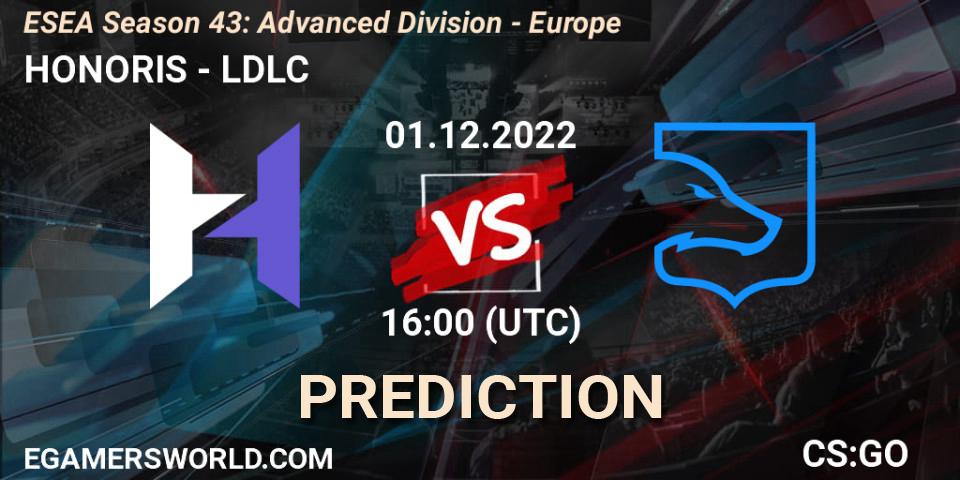 Pronóstico HONORIS - LDLC. 01.12.2022 at 16:00, Counter-Strike (CS2), ESEA Season 43: Advanced Division - Europe