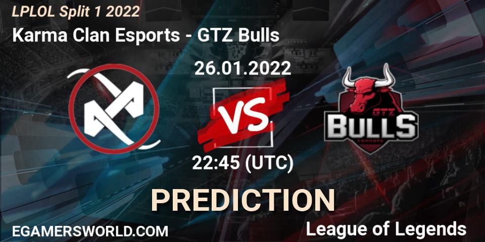 Pronóstico Karma Clan Esports - GTZ Bulls. 26.01.2022 at 23:00, LoL, LPLOL Split 1 2022