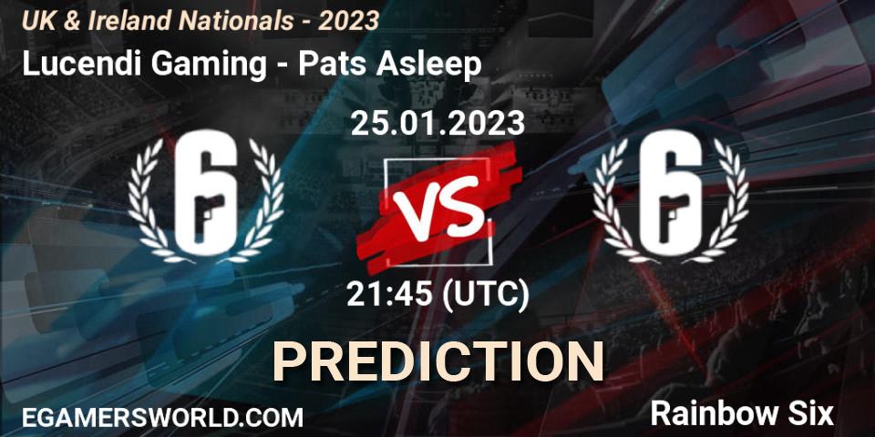 Pronóstico Lucendi Gaming - Pats Asleep. 25.01.2023 at 21:45, Rainbow Six, UK & Ireland Nationals - 2023