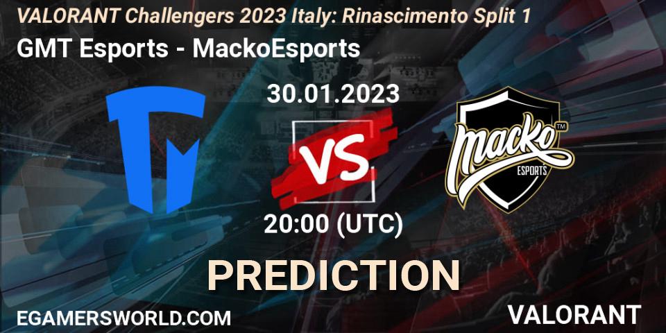 Pronóstico GMT Esports - MackoEsports. 30.01.23, VALORANT, VALORANT Challengers 2023 Italy: Rinascimento Split 1