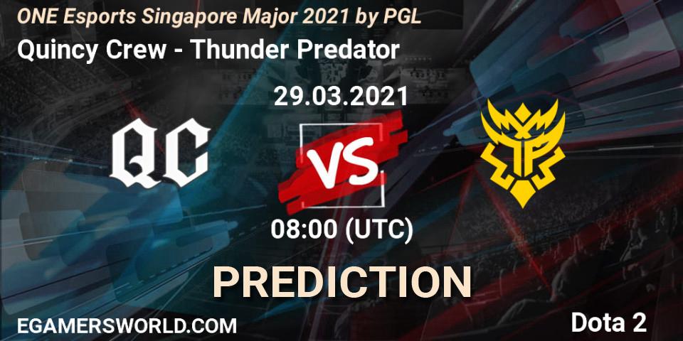 Pronóstico Quincy Crew - Thunder Predator. 29.03.2021 at 09:28, Dota 2, ONE Esports Singapore Major 2021