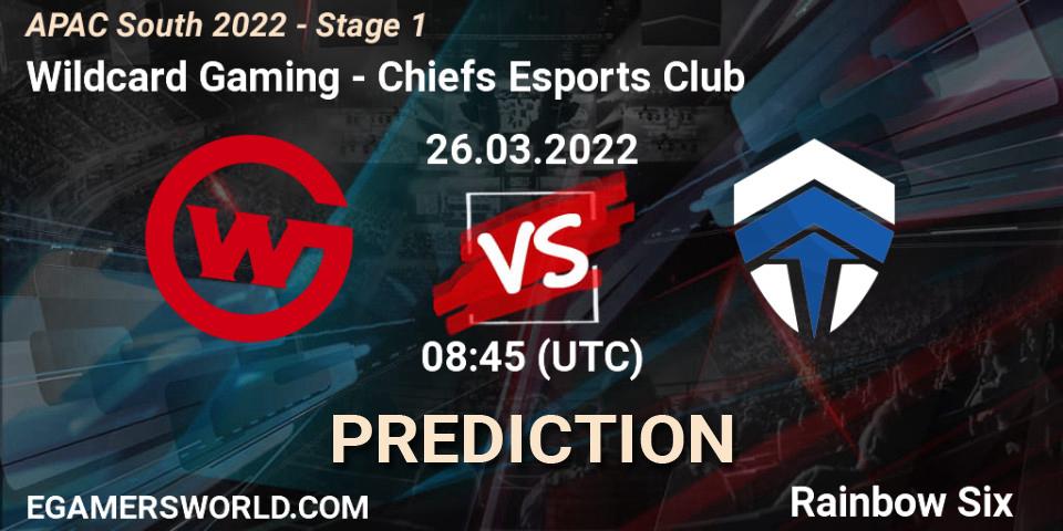 Pronóstico Wildcard Gaming - Chiefs Esports Club. 26.03.2022 at 08:45, Rainbow Six, APAC South 2022 - Stage 1