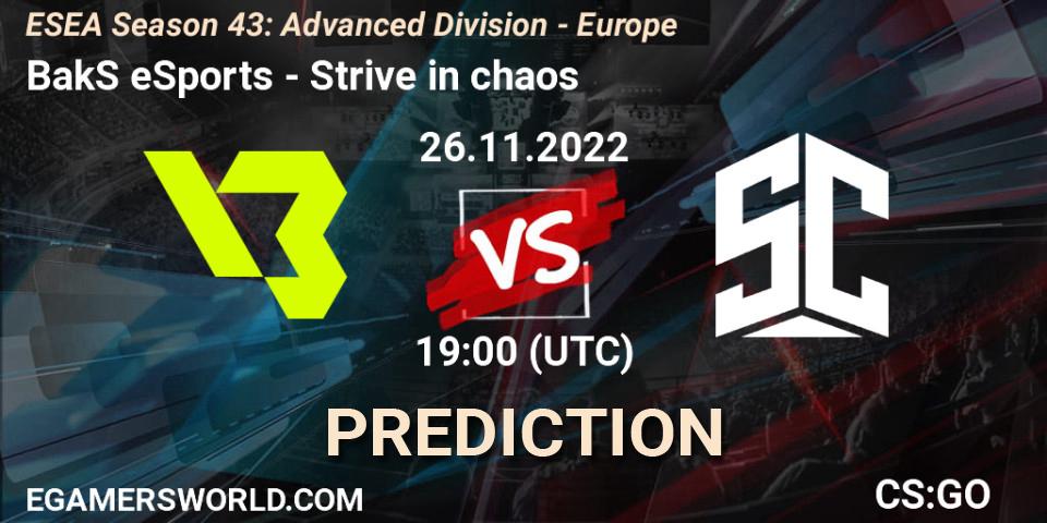 Pronóstico BakS eSports - Strive in chaos. 26.11.2022 at 19:00, Counter-Strike (CS2), ESEA Season 43: Advanced Division - Europe