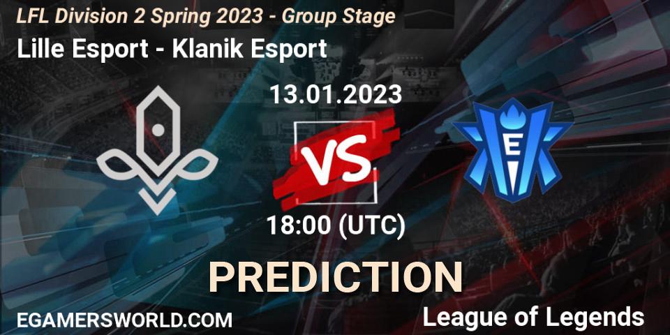 Pronóstico Lille Esport - Klanik Esport. 13.01.2023 at 18:00, LoL, LFL Division 2 Spring 2023 - Group Stage