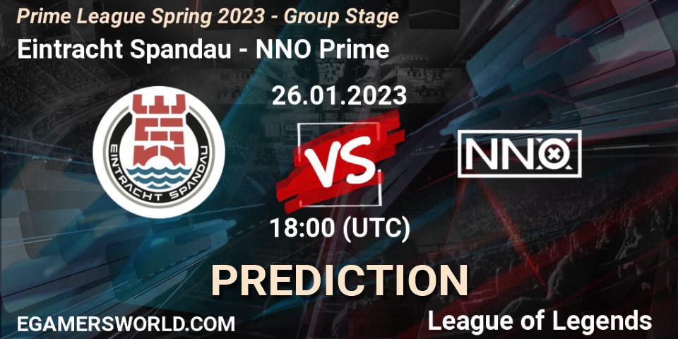 Pronóstico Eintracht Spandau - NNO Prime. 26.01.2023 at 19:00, LoL, Prime League Spring 2023 - Group Stage